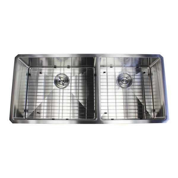 eModern Decor CozyBlock 42'' L Undermount Double Bowl Stainless Steel